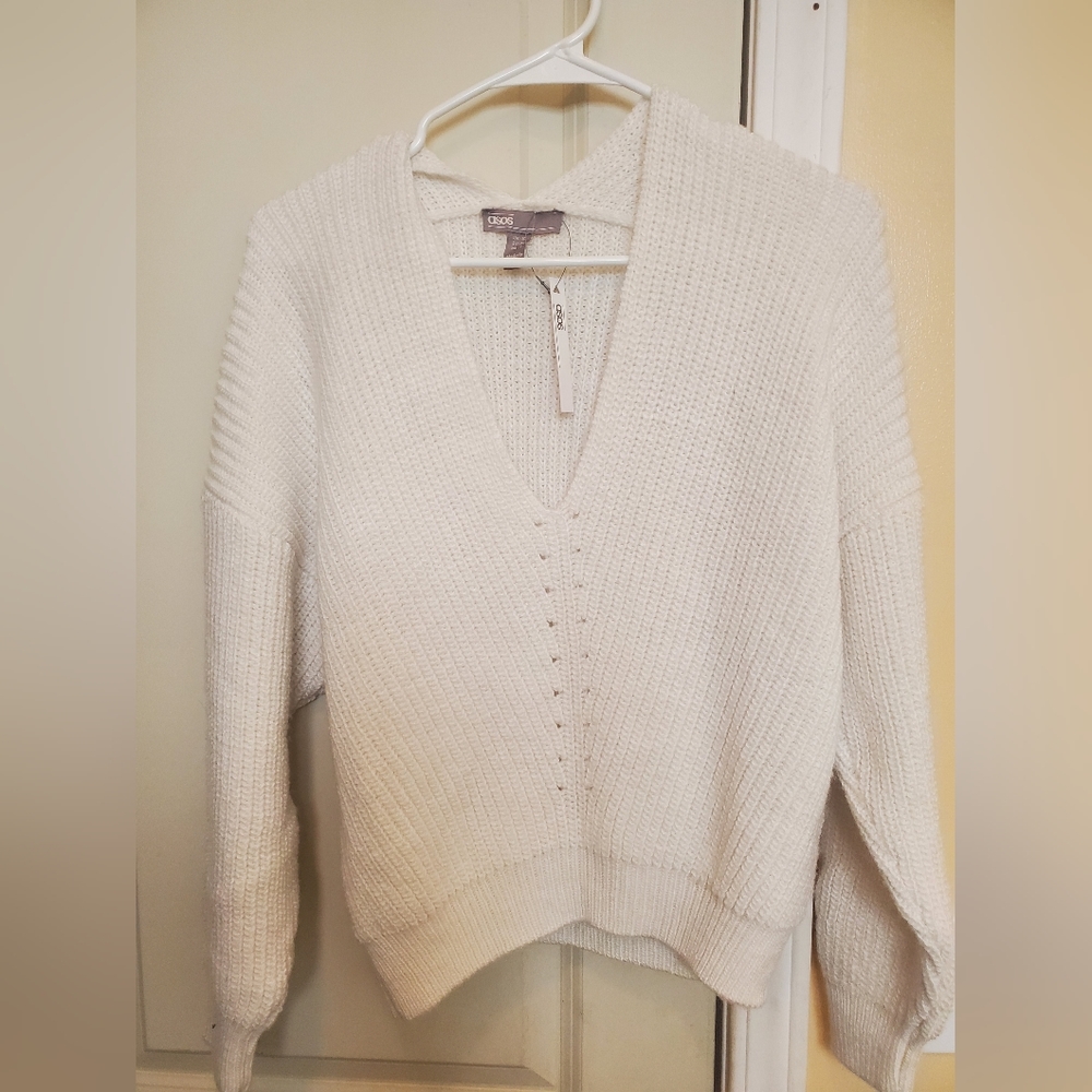 NWT - Women's ASOS Chunky Knit V-Neck Mini Sweater Size 6 - Ivory NEW